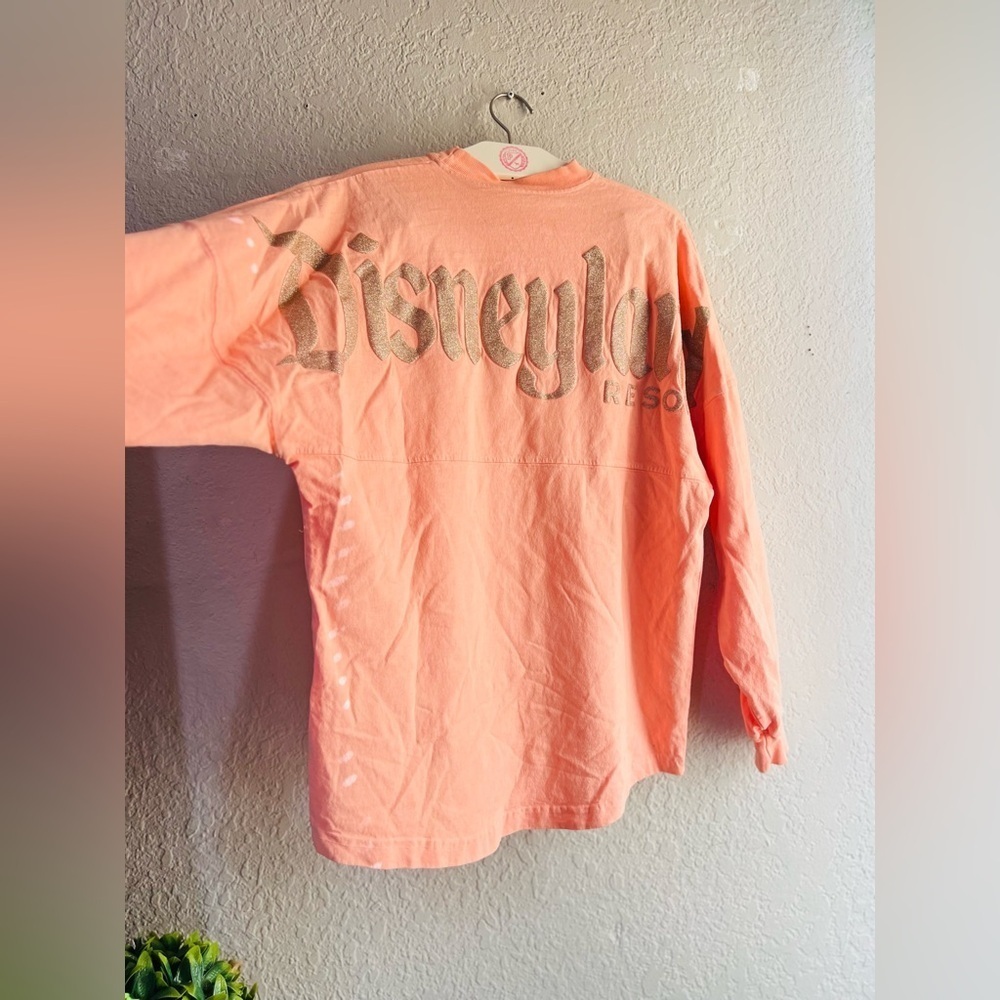 Disneyland Resort Spirit Jersey Shirt Adult S Peach Coral Gold Glitter Disney